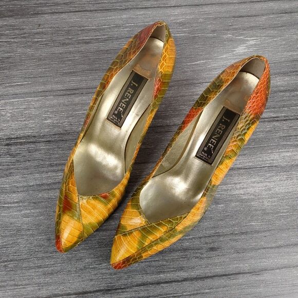Vintage J Renee Leather Snake Skin Reptile Print Pump Heel Size 8.5 N Glam - Picture 10 of 11